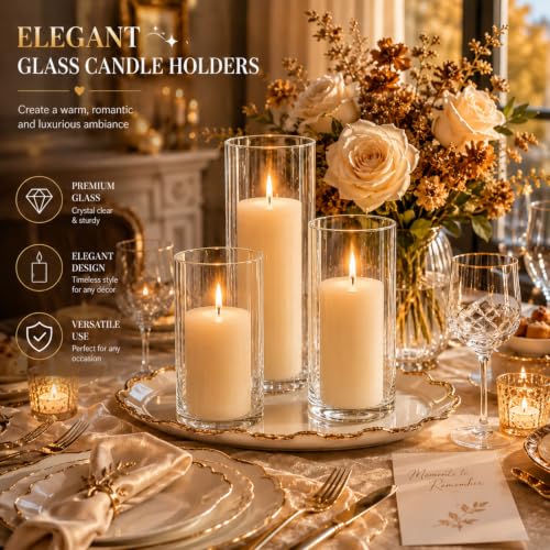 Ivory White Pillar Candle and Glass Vase Set - 24 Pieces with Hurricane Holders - Wedding & Event Decor (Variation: Ivory / 24)