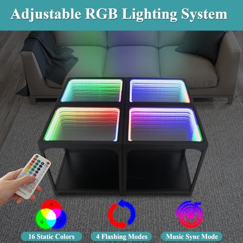 Infinity Mirror LED Side Table - RGB Color Changing Futuristic Coffee Nightstand