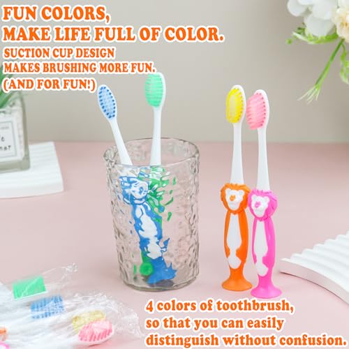 Disposable Toddler Toothbrushes 4 Colors, 200 Pack - Cute Animal Design