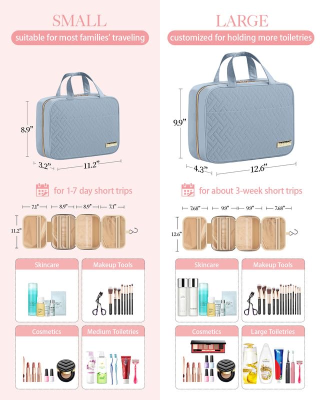 Travel Toiletry Bag for Women Men Light Blue Medium Hanging Organizer