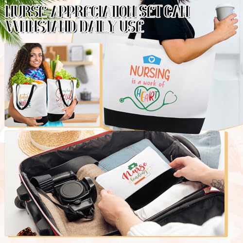Paterr 24 Pcs Christmas Nurse Appreciation Gifts Bulk, Thank You Cna Canvas Tote Bags Makeup Cosmetic Bag with Handles