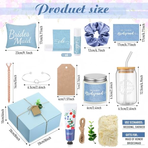 Meanplan Blue Bridesmaid Proposal Gift Set with Glass Cup & Accessories