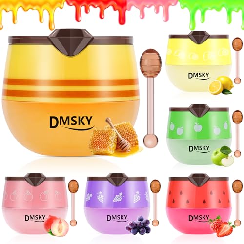 DMSKY 6 PCS Bee Lip Balm Lip Mask Honey Pot,Valentines Day Gifts,Propolis Lip Mask Overnight Moisturizing Lip Balm with Stick,Sleeping Lip Mask Prevention Dry & Cracked,Galentines Day Party Favors
