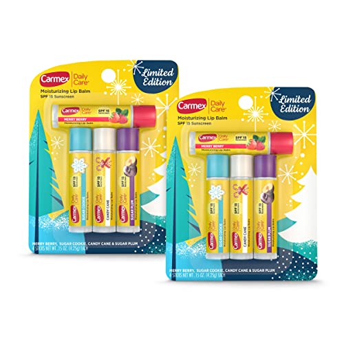 Carmex Holiday Lip Balm Set - 6 Flavors, SPF 15, Water-Resistant, 4-Pack Each - Limited Edition