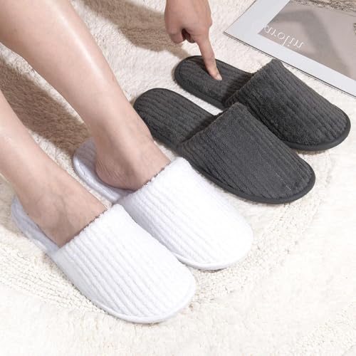 20 Pairs Non-Slip Disposable Slippers for Guests - White & Gray, Big Kid, Bulk Hotel & Spa Slippers with Pouch