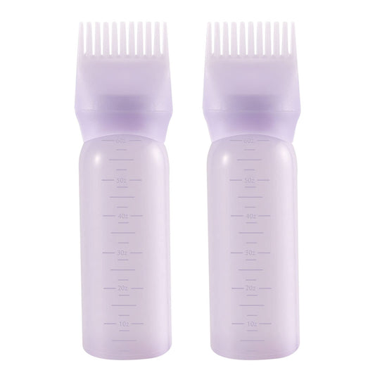 Pimoys Root Comb Applicator Bottle 6 Ounce, 2 Pack Oil Applicator for Hair Dye, Bottle Applicator Brush with Graduated Scale, Purple