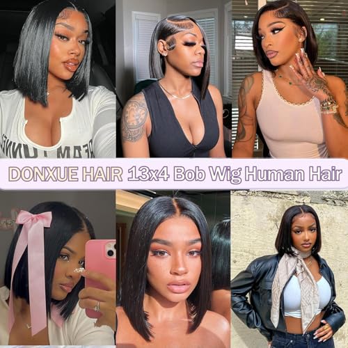 13x4 Lace Front Human Hair Wigs Bob Style 180% Density 10 Inch Black Straight Variation of THIS listing