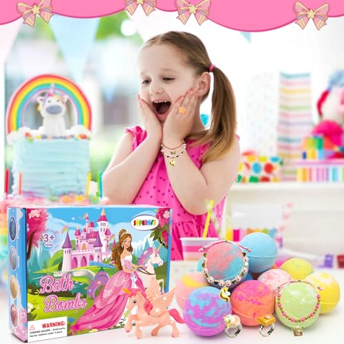 SuperGFS Princess Surprise Bath Bombs for Kids - Organic Bubble Bath Set with Jewelry & Toys, Birthday & Christmas Gift, Princess Toys Variation