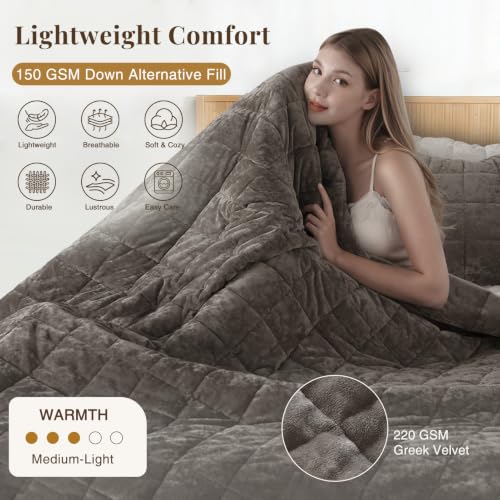 GOONE Oversized King Velvet Quilt Set 112x106 Fossil Greek Velvet Luxury Reversible Bedding
