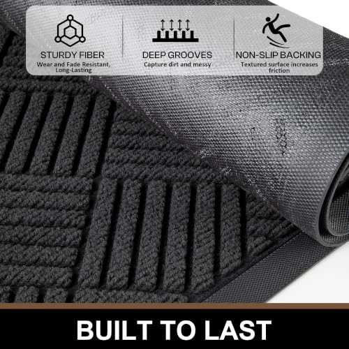 Heavy Duty Indoor Outdoor Front Door Mat 3' x 6' Black Diamond - Durable Entryway Rug