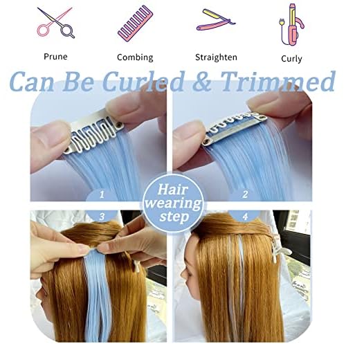 18 PCS Colored Hair Extensions 21Inch Heat-resistant Synthetic Straight Hair Extensions Clip in,Hair Accessories for Girls Holiday Party Hair Highlights Women Wig Pieces (Multi-colored)