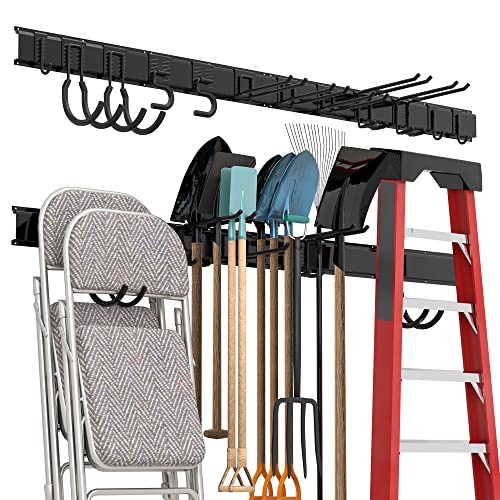 68-Inch Garage Tool Storage Rack with 12 Double Hooks & 4 Rails - Heavy Duty Wall Organizer