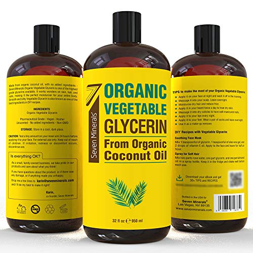 Organic Vegetable Glycerin 32oz - No Palm Oil, Vegan Skin & Hair Moisturizer