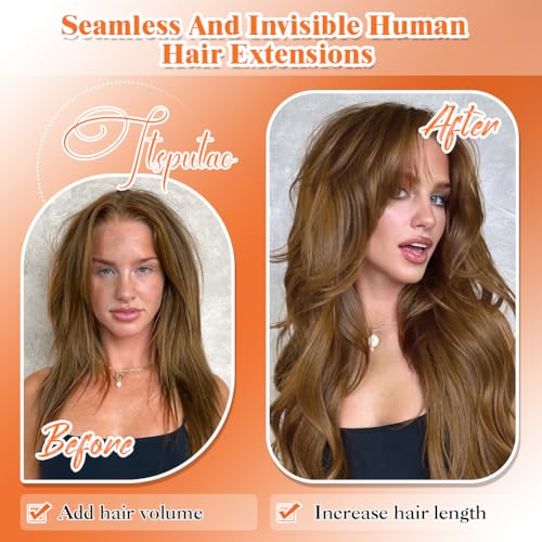 Tape-In Hair Extensions Human Hair 18 Inch Light Medium Brown (#6) 50g Set