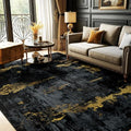 RELEANY 6' x 9' Abstract Area Rug — Black/Gold, Machine-Washable, Non-Slip Backing