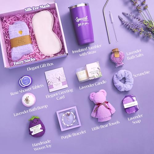 Lavender Spa Gift Basket for Women - Mother's Day, Valentines, Birthday, Girlfriend & Wife