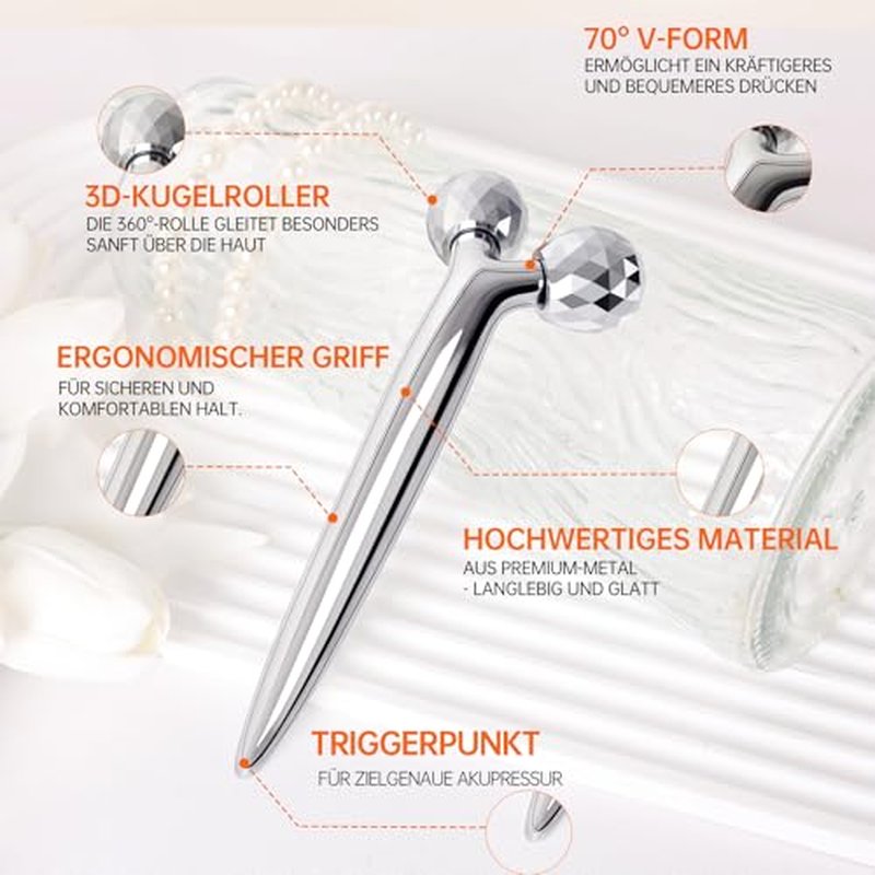 Metal Facial Roller Massager, 3D Cooling Face Massage Tool for Reduce Puffiness, Remove Eye Wrinkles, Face Lifting, Increase Firmness, Anti-Aging, Skin Tightening