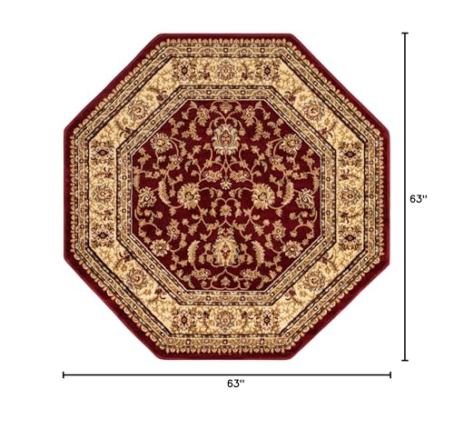 5'3 x 5'3 Octagonal Area Rug - Red and Gold Traditional Oriental Design