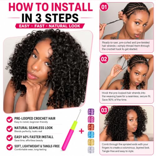10 Inch Burmese Curly Crochet Hair for Black Women - Pre-Looped, Natural Look, 8 Packs