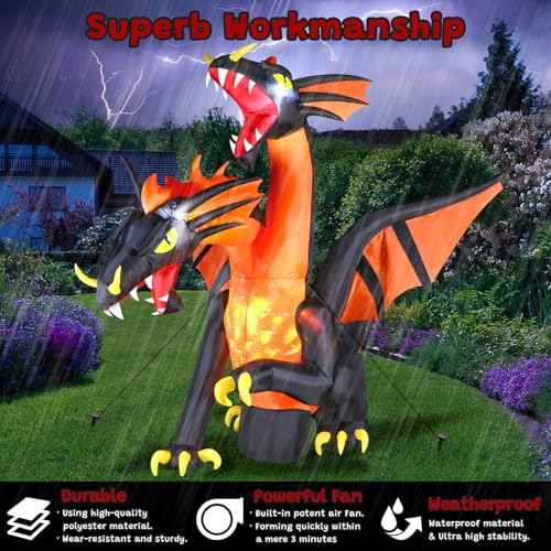 Giant 9.5 FT Halloween Inflatable Double Headed Dragon with LED Lights - Outdoor Yard Decor