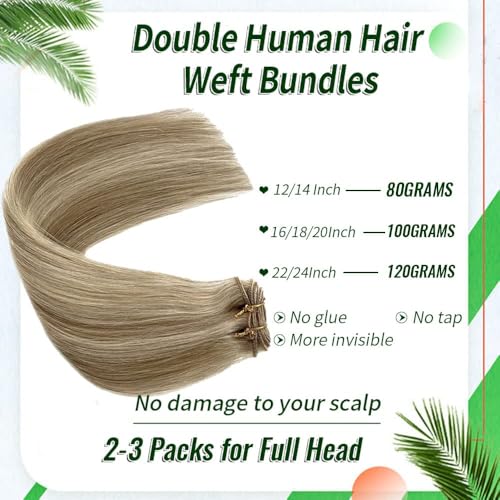 Hair Weft Sew-in Extensions Beige Blonde with Platinum Highlights 22 Inch - Variation #018P60