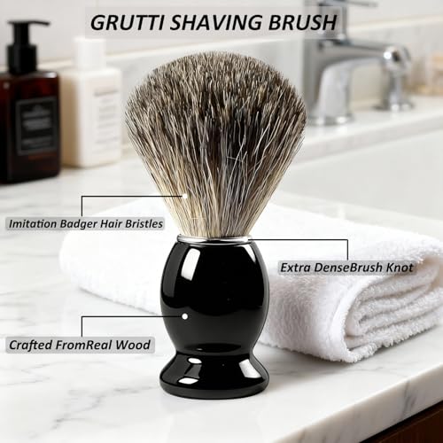 GRUTTI 3-in-1 Men's Shaving Brush Set with Stand & Bowl - Gift Ready