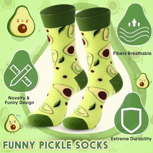 6 Pcs Funny Gift Baskets for Women Girls Pickle Avocado Socks with Vegetable Animals Makeup Bag Insulated Tumbler Keychain Greeting Card Pen for Christmas Birthday Party(Avocados)
