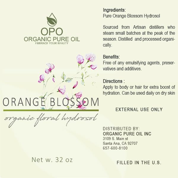 Orange Blossom Water - Pure Floral Neroli Hydrosol for Skin & Hair - 32 oz