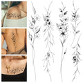 Leesgel Temporary Tattoos Women, 12 Sheets Long Flowers Vine Leaves Plant Tattoo for Women Adults, Black Semi Permanent Personality Waist Arm Foot Stick on Tattoos Stickers
