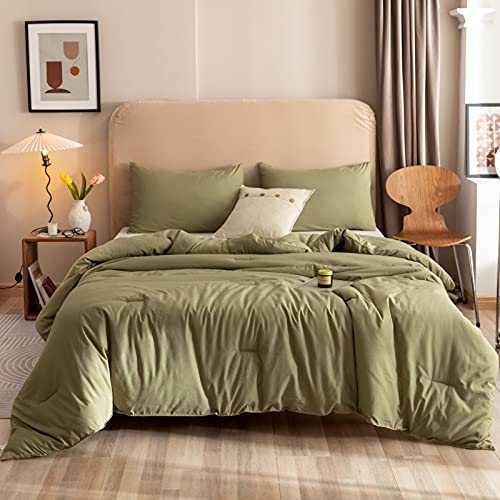 ROSGONIA Super King Plus Comforter - Olive Green 128x120 Oversized Bedding Quilt