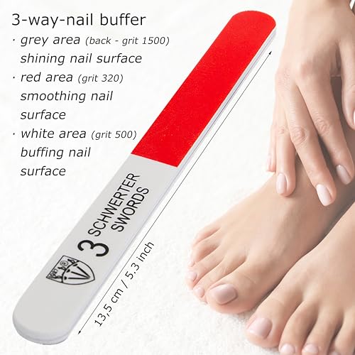 German Sapphire Nail File Set 10 Pieces with 1 3-Way Buffer – Precision Nail Care, Made in Germany (Variation: 10 Files + 1 Buffer)