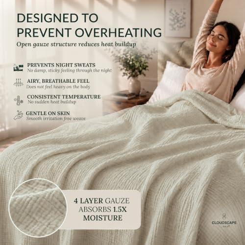 King Size Cotton Muslin Blanket - Fog, 4-Layer, All-Season, 92 x 108 inches