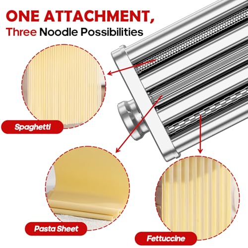 Silver 3-in-1 Pasta Maker Attachment for KitchenAid Stand Mixer - Food-Grade Stainless Steel