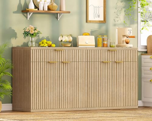 32-Inch Fluted Buffet Cabinet with Adjustable Shelves for Kitchen Living Room