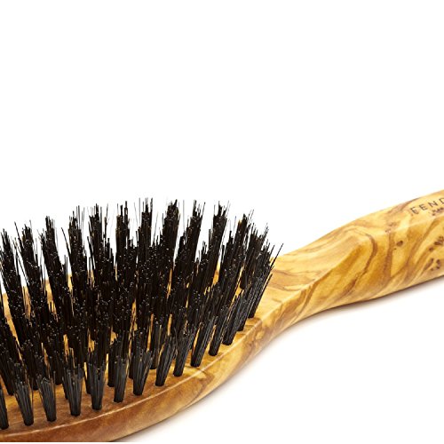 Men's Oval Hairbrush with Pure Bristle and Olivewood Handle - Made in Germany
