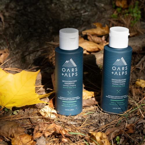 Oars + Alps Travel Kit for Men - Alpine Tea Tree Scent, Hair & Body Set with Reusable Pouch