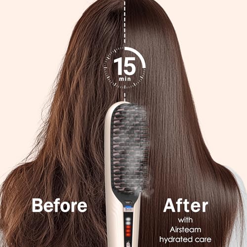 Pink Steam Hair Straightener Brush with Anti-Scald & 2 Steam Levels