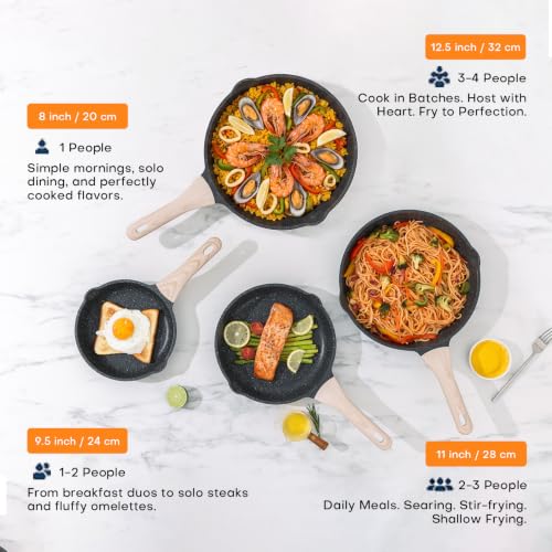 Kordisen Classic Granite Nonstick Frying Pan Set with Lids - 8, 9.5 & 11 Inch
