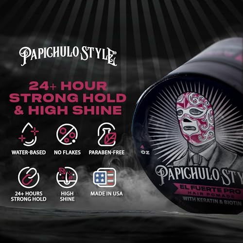 PRO Pomade 4 oz - Strong Hold, High Shine, Adds Volume, Water-Based, Flake-Free, Infused with Keratin & Biotin - Easy Washout - Made in USA