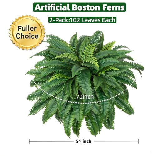 Large UV-Resistant Artificial Fern Plants - Outdoor 54 Inch Set of 2 with 102 Leaves Each