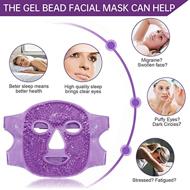 Ice Face Mask Reusable and Cold Gel Eye Mask for Puffiness/Dark Circles/Eye Bags/Dry Eyes/Headaches/Migraines/Stress Relief, Ice Pack for Eyes & Face (Purple)
