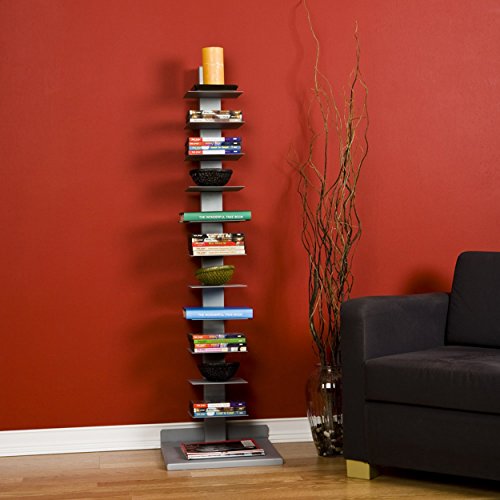 Silver Metal 11-Shelf Book Tower - Space Saving, Flippable Shelves