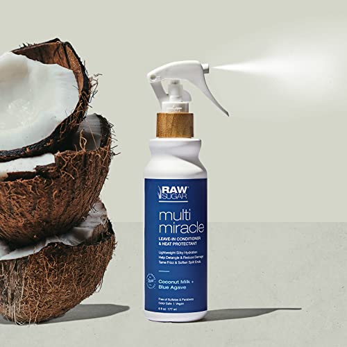 RAW SUGAR Multi-Miracle Hair Mist | Leave-In Conditioner & Heat Protectant | Coconut Milk + Blue Agave | 6 oz