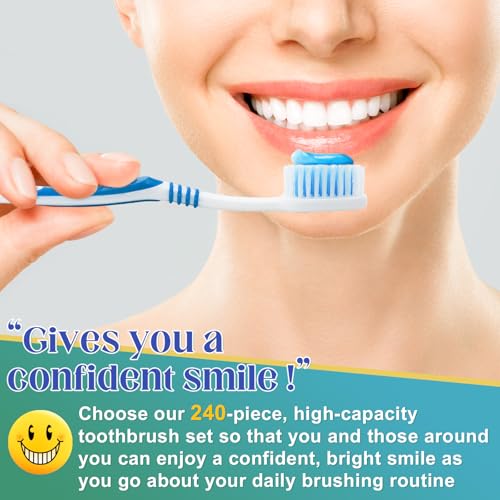 Pack of 240 Disposable Travel Toothbrushes Soft Bristle Individually Wrapped for Kids Adults & Elderly