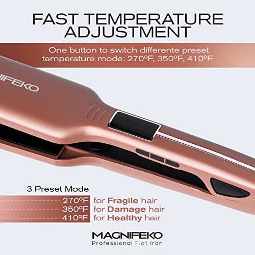 Magnifeko Rosegold Professional Flat Iron Hair Straightener Wide Plate & Digital Display