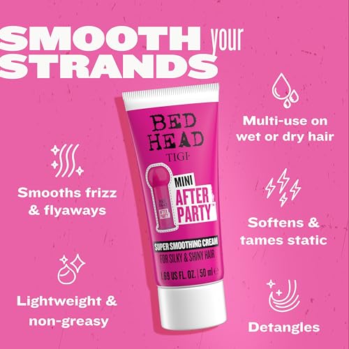 TIGI Bed Head After Party Super Travel Size Mini Smoothing Cream ? Anti Frizz hair styling product with humidity protection for frizzy, dull or coarse hair, 1.69 fl oz (Pack of 2)
