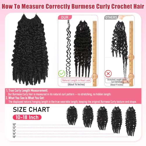 9 Pack 14 Inch Burmese Curly Crochet Hair - Nat&Silk Fiber, 1B