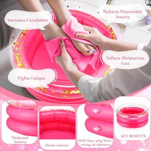 Inflatable Foot Spa Kit with Towels for Kids - Rose Red 12 Pieces