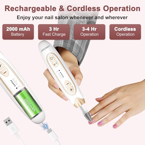 Cordless Electric Nail File Drill Set, Rechargeable Toe Nail Filer and Buffer, Toenail Grinder for Thick Toenails, Professional Manicure Pedicure Kit, Hand Feet Nails Care Tool for Women Men Human