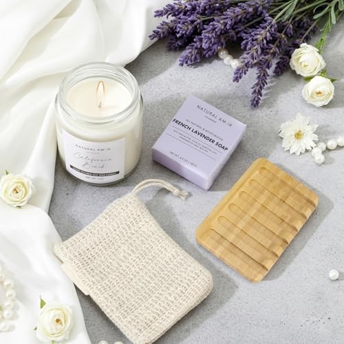 Natural Amor 8-Piece Spa Gift Set with Blanket ? Self-Care Box with Lavender Body Butter, Soap, Candle ? Blanket with Grey Ribbon Gift for Women, Birthday, Holiday